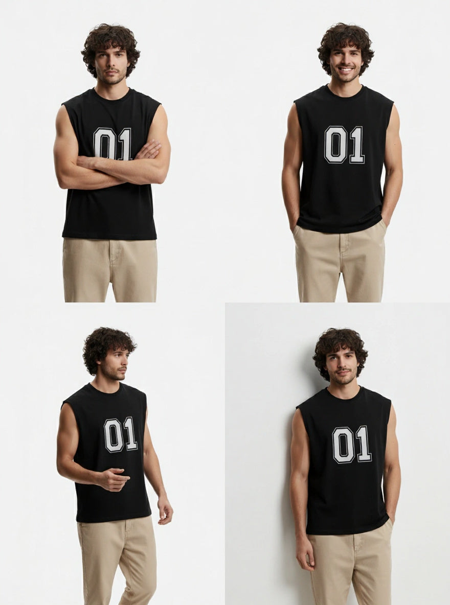 Sleeveless Black Printed Tank Top