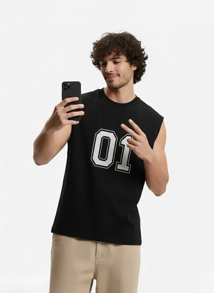 Sleeveless Black Printed Tank Top