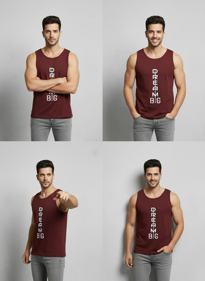 Yilden Men's Cotton Round Neck Printed Maroon Sleeveless T-shirt
