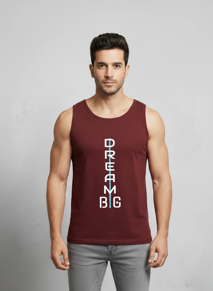 Yilden Men's Cotton Round Neck Printed Maroon Sleeveless T-shirt