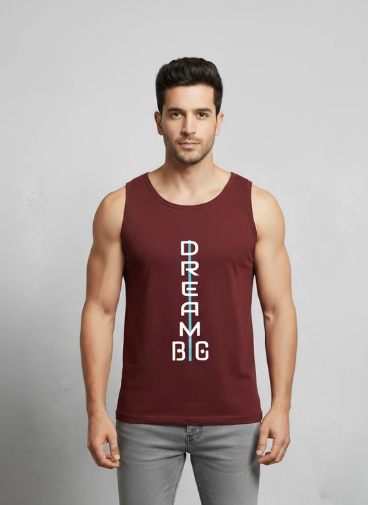 Yilden Men's Cotton Round Neck Printed Maroon Sleeveless T-shirt