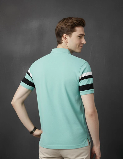 Men's Printed Polo Aqua Blue Tshirts