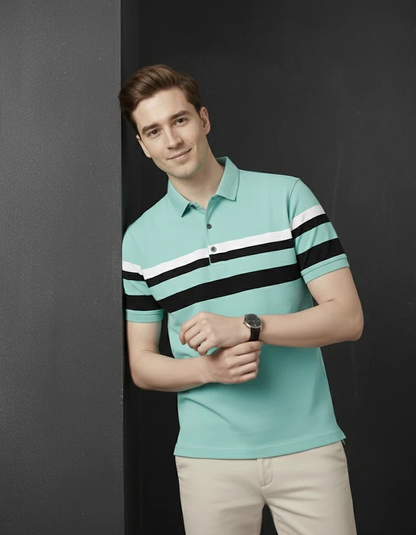 Men's Printed Polo Aqua Blue Tshirts