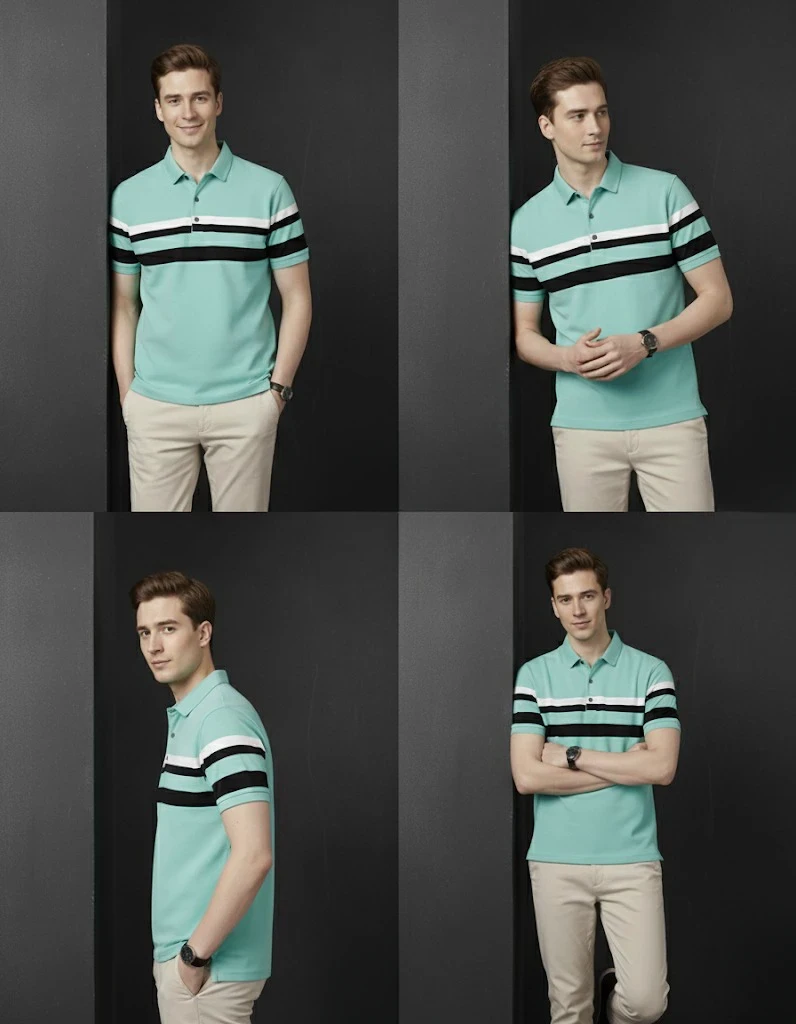 Men's Printed Polo Aqua Blue Tshirts