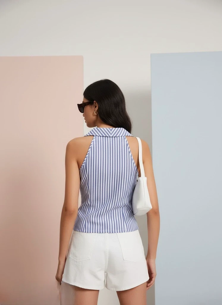 Halter Neck Collared Sleeveless Tank Top