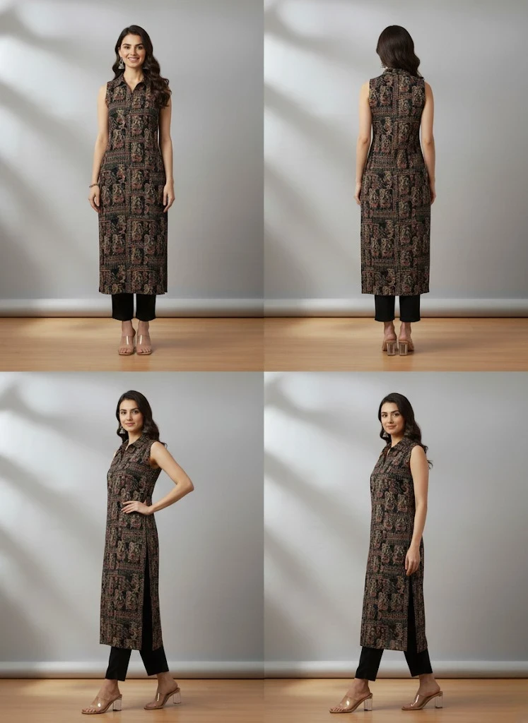 Women's printed straight sleeves kurta black