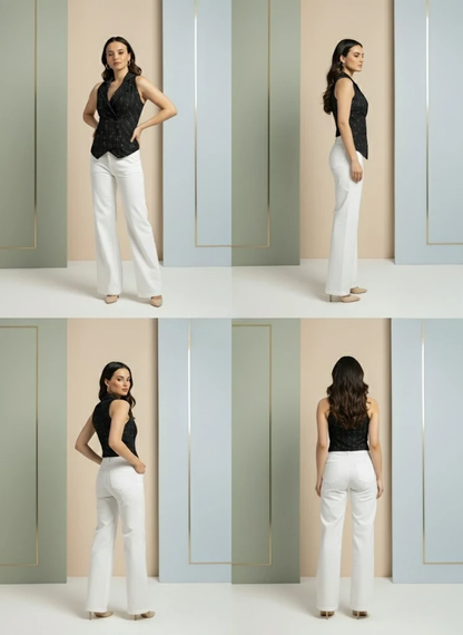 Stylish Black Print Waistcoat