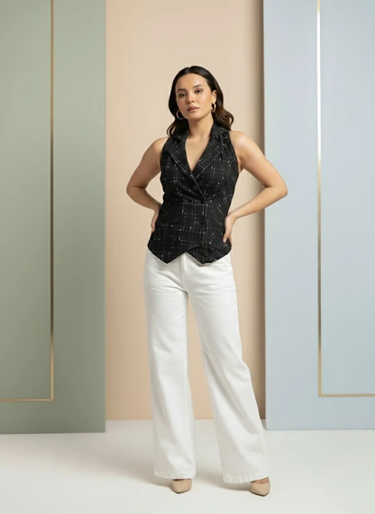 Stylish Black Print Waistcoat