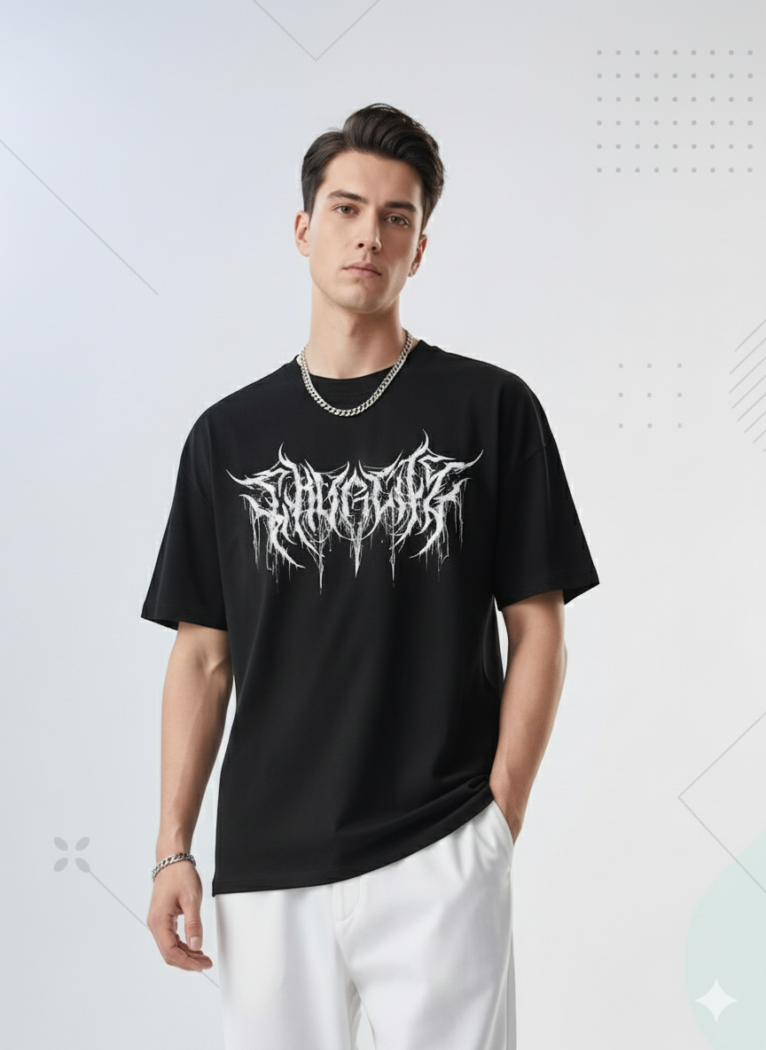 Gothic Printed Round Neck Oversize T-Shirt